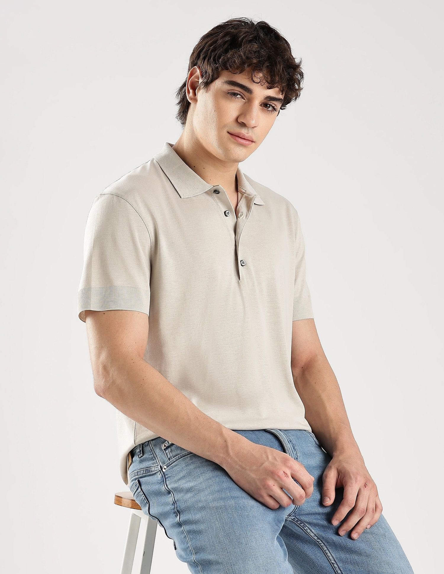 Calvin Klein Jeans Solid Regular-Fit Lyocell Polo T-Shirt