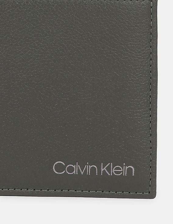 Calvin Klein Men Dark Olive Bi-Fold Textured Leather Wallet