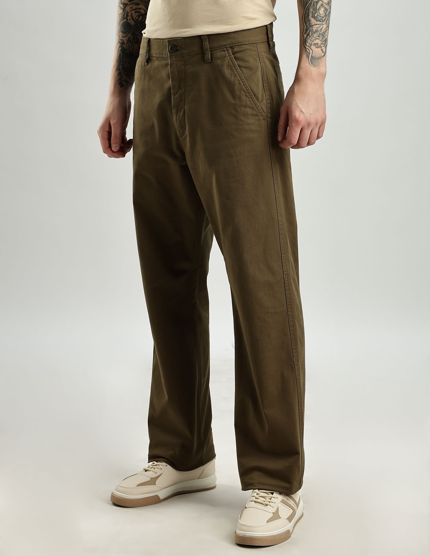 Calvin Klein Jeans Straight-Fit Solid Mid Rise Trousers