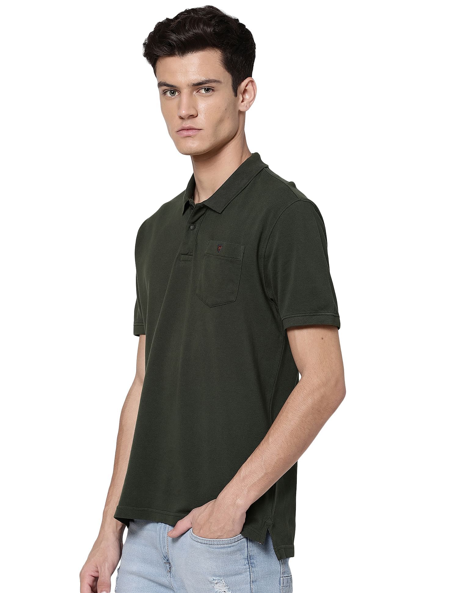 AD by Arvind Cotton Solid Polo Shirt
