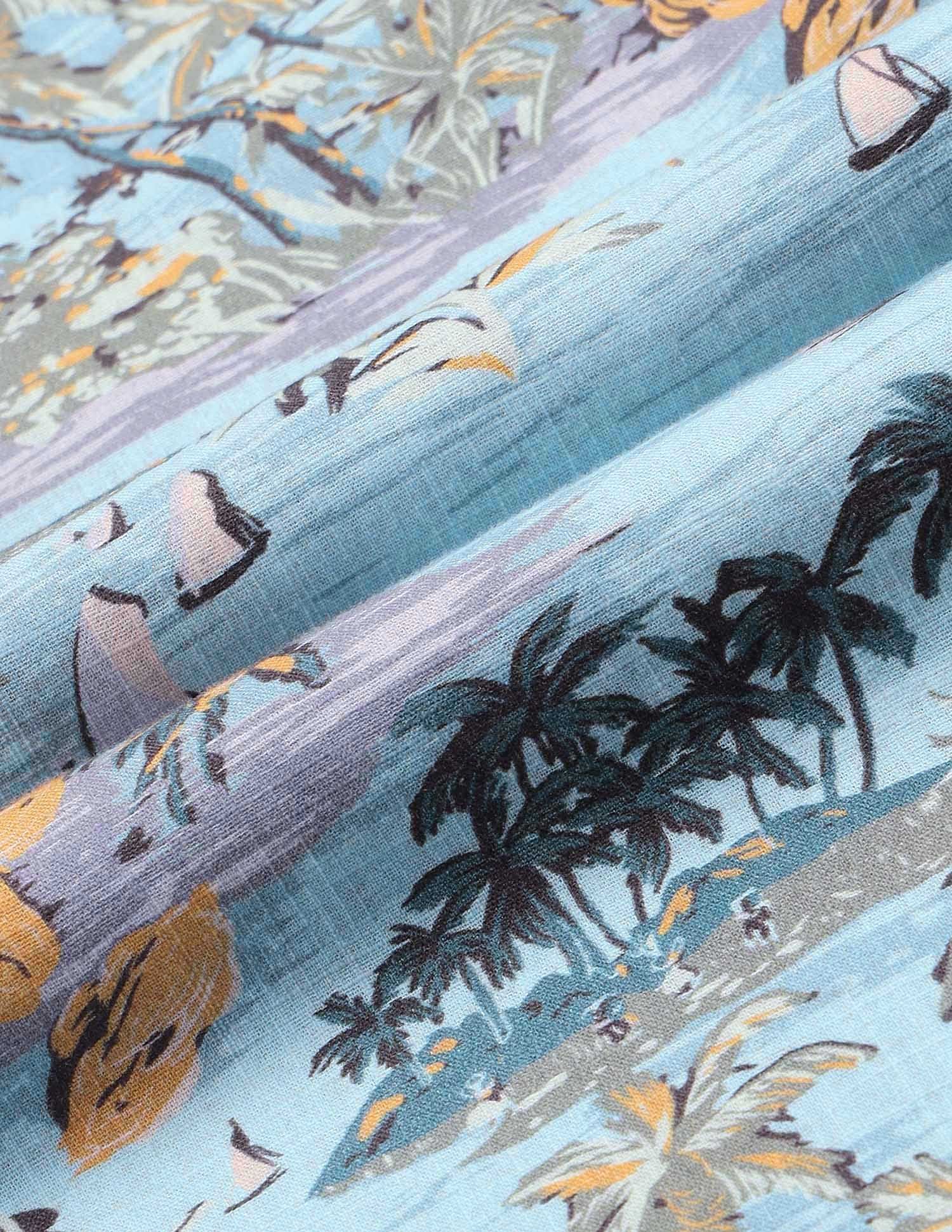 Flying Machine Tropical Printed Pure Cotton Cuban Shirt