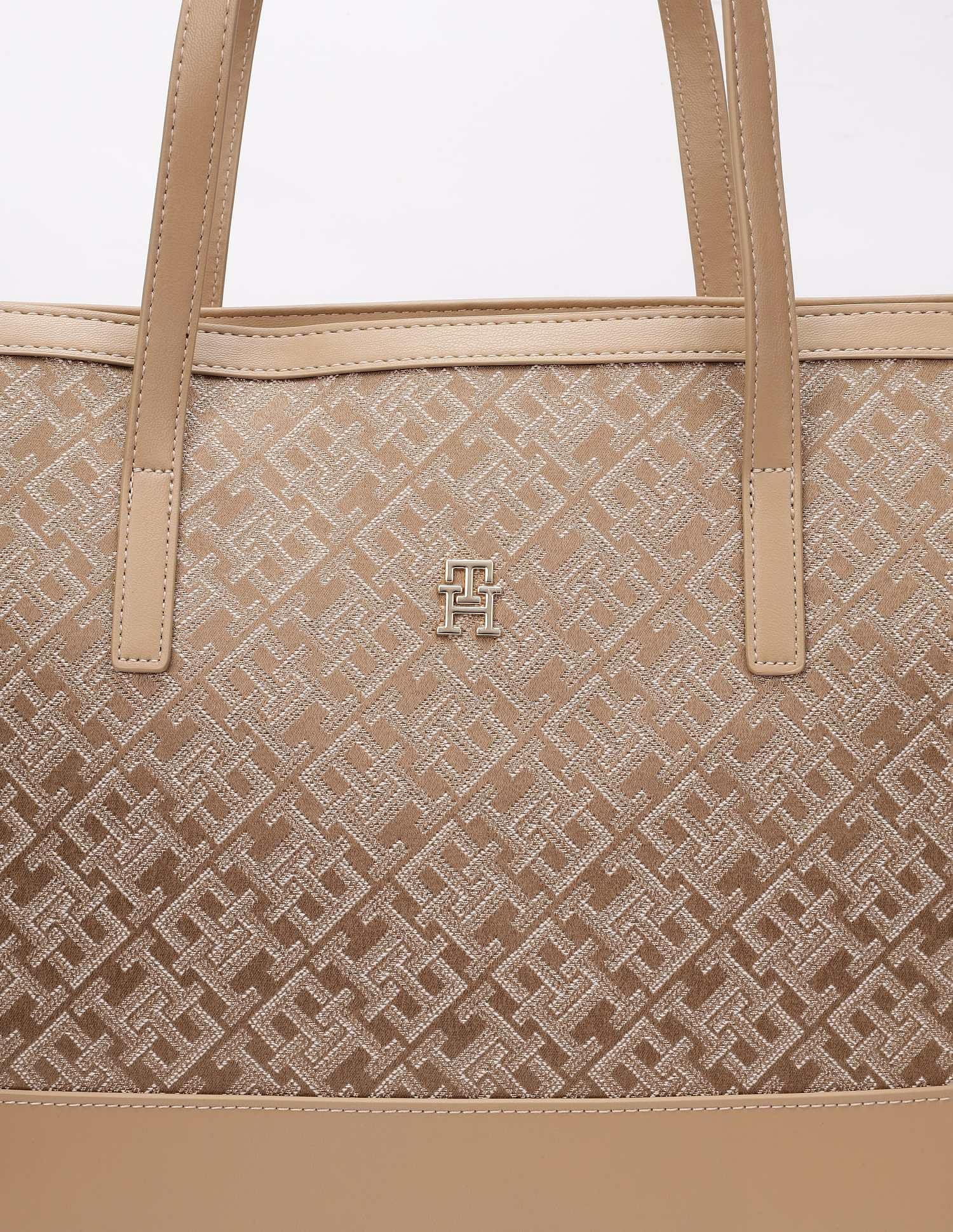 Tommy Hilfiger Logo Khaki Polyester Tote Bag