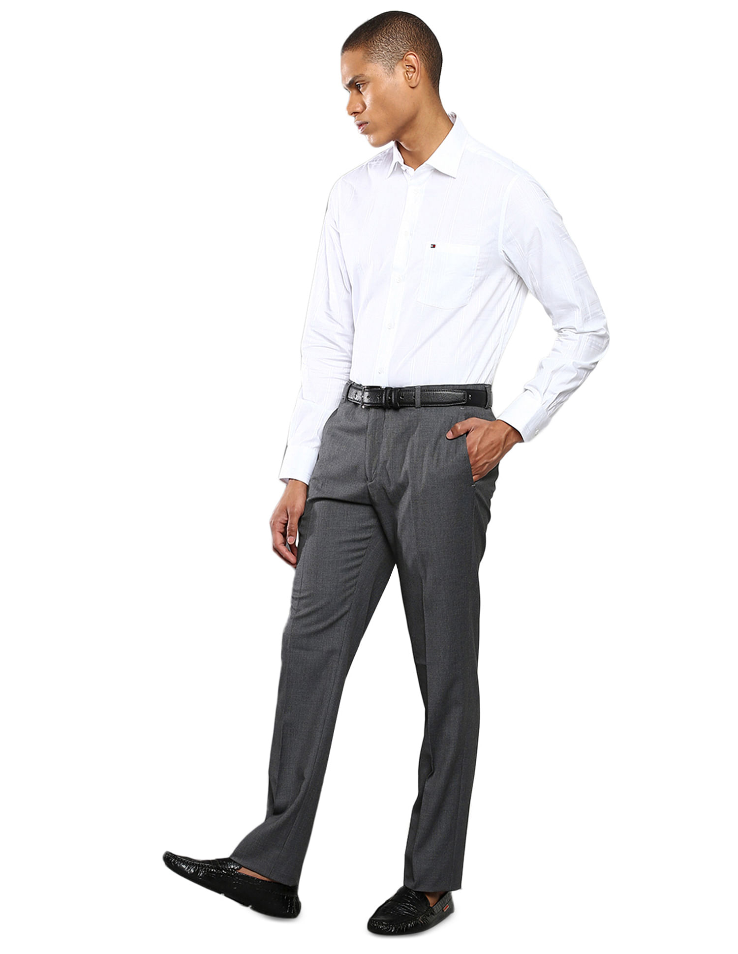 Van Heusen Formal Trousers  Buy Van Heusen Men Grey Textured Ultra Slim  Fit Trousers Online  Nykaa Fashion
