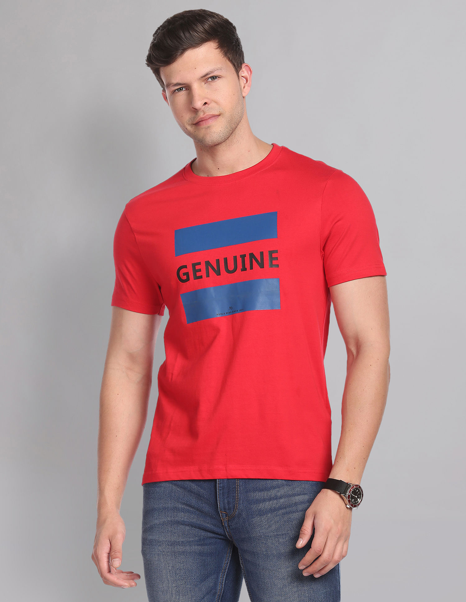 AD by Arvind Crew Neck Graphic Print T-Shirt