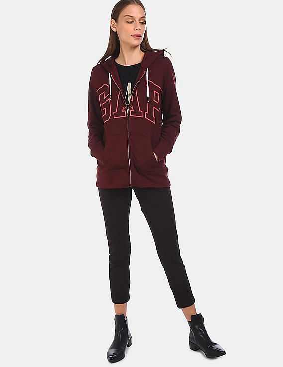 Buy GAP Women Maroon Zip Up Brand Printed Sweatshirt NNNOW