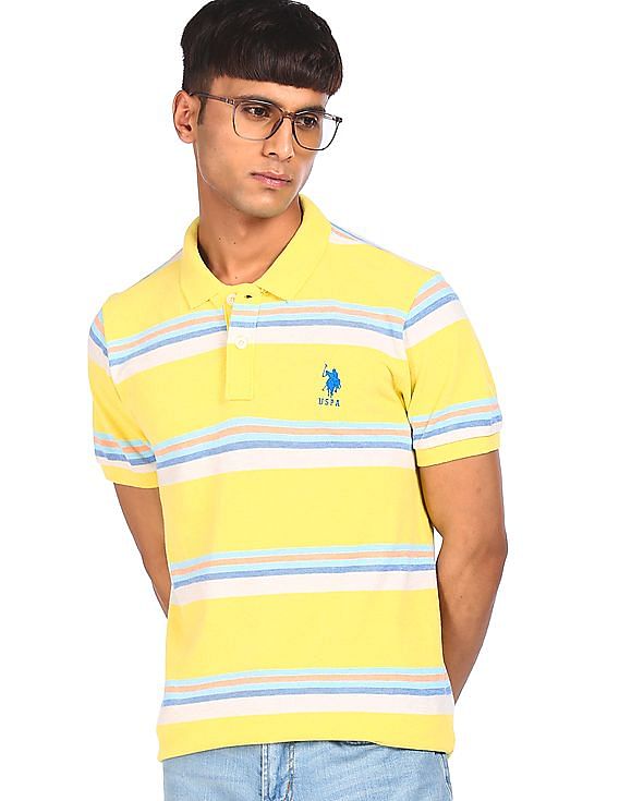 mens yellow polo with white collar