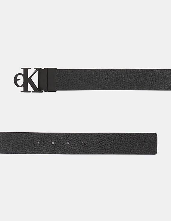 Calvin Klein Retro Monogram Logo Plaque Reversible Belt in Metallic