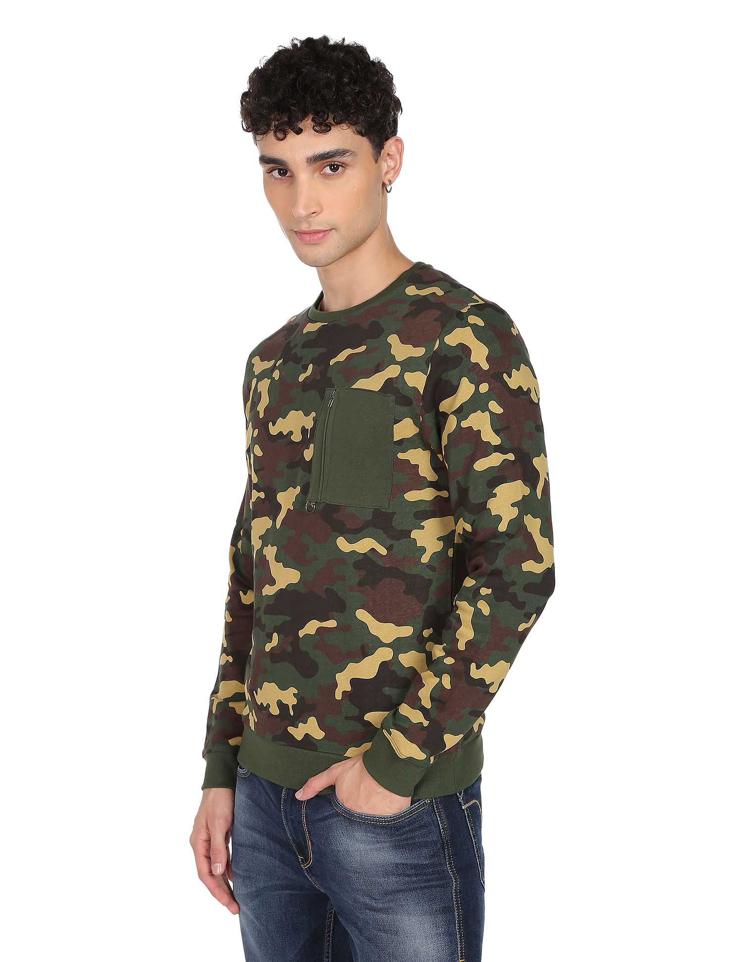 Flying Machine Camouflage Print Cotton Sweatshirt