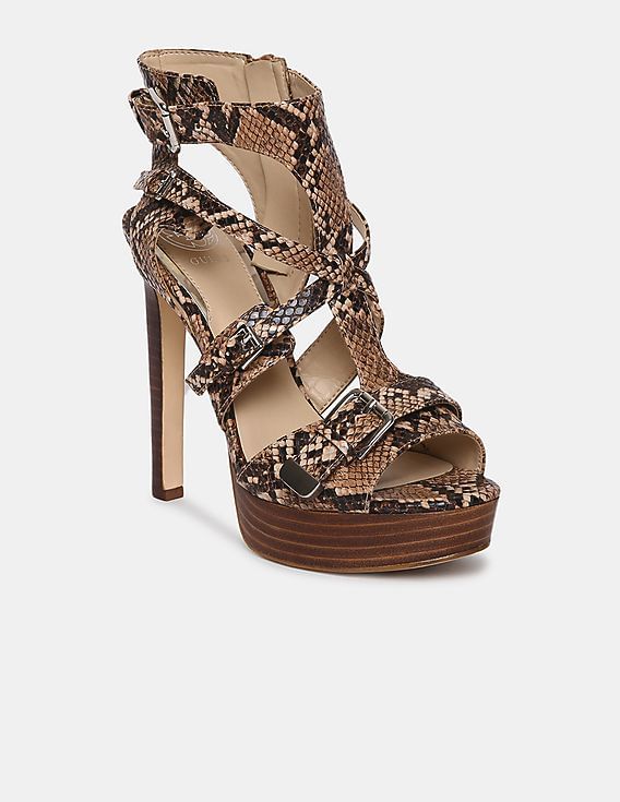 Buy GUESS Women Brown Crossover Straps Snakeskin Patterned Keisa