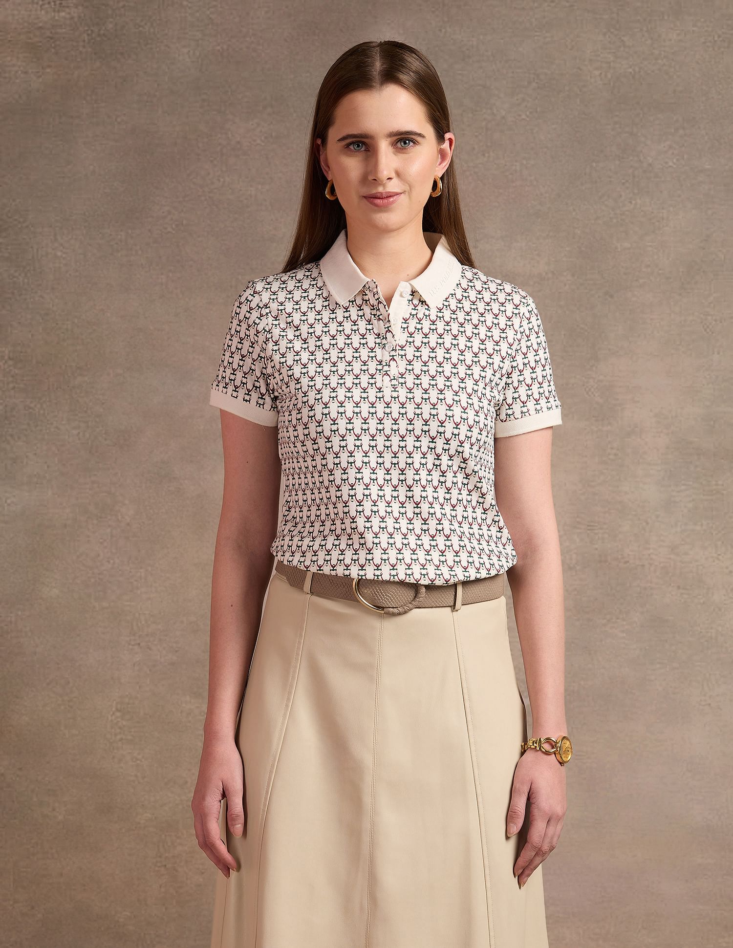 U.S. Polo Assn. Women All-Over Print Regular Polo Shirt