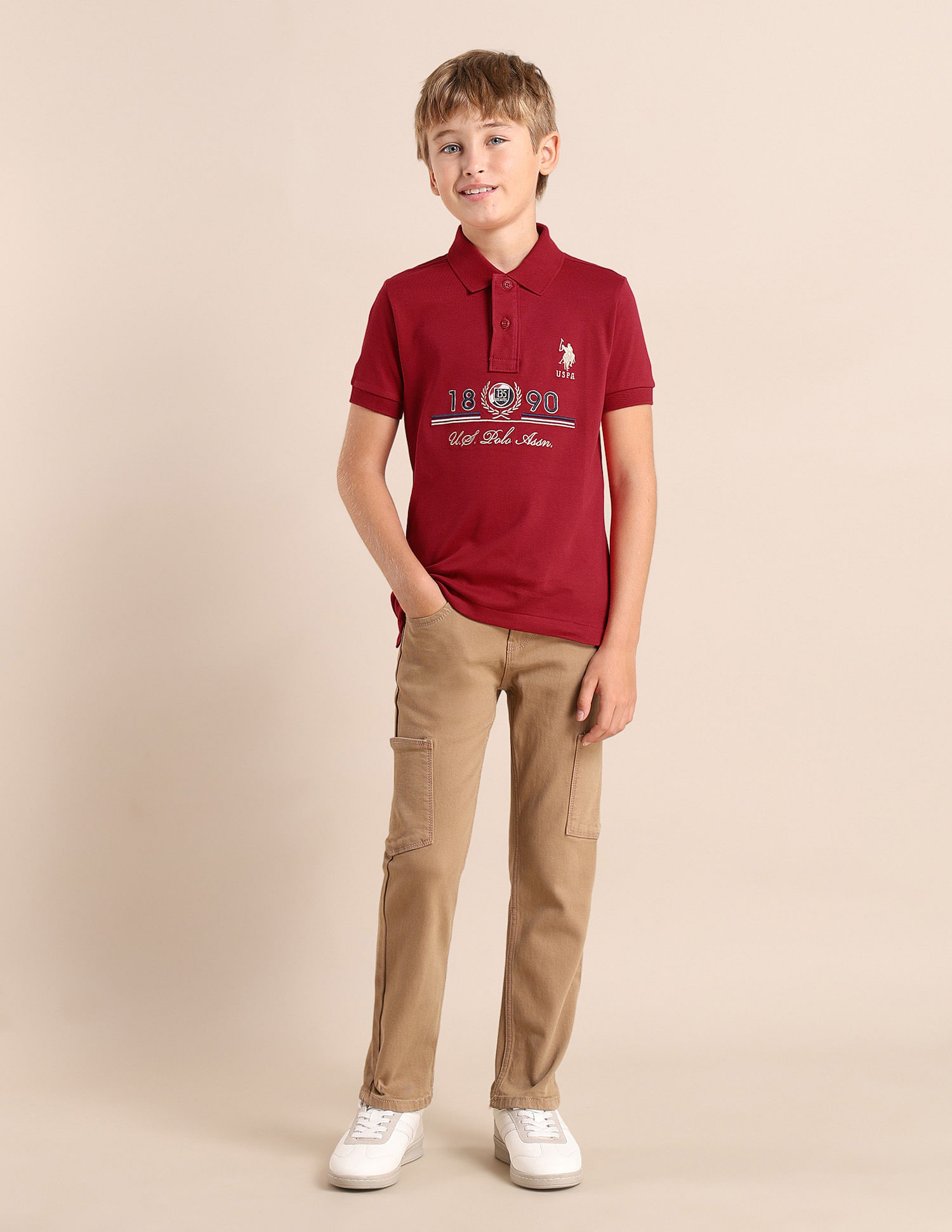 U.S. Polo Assn. Kids Boys Brand Printed Regular Fit Polo Shirt