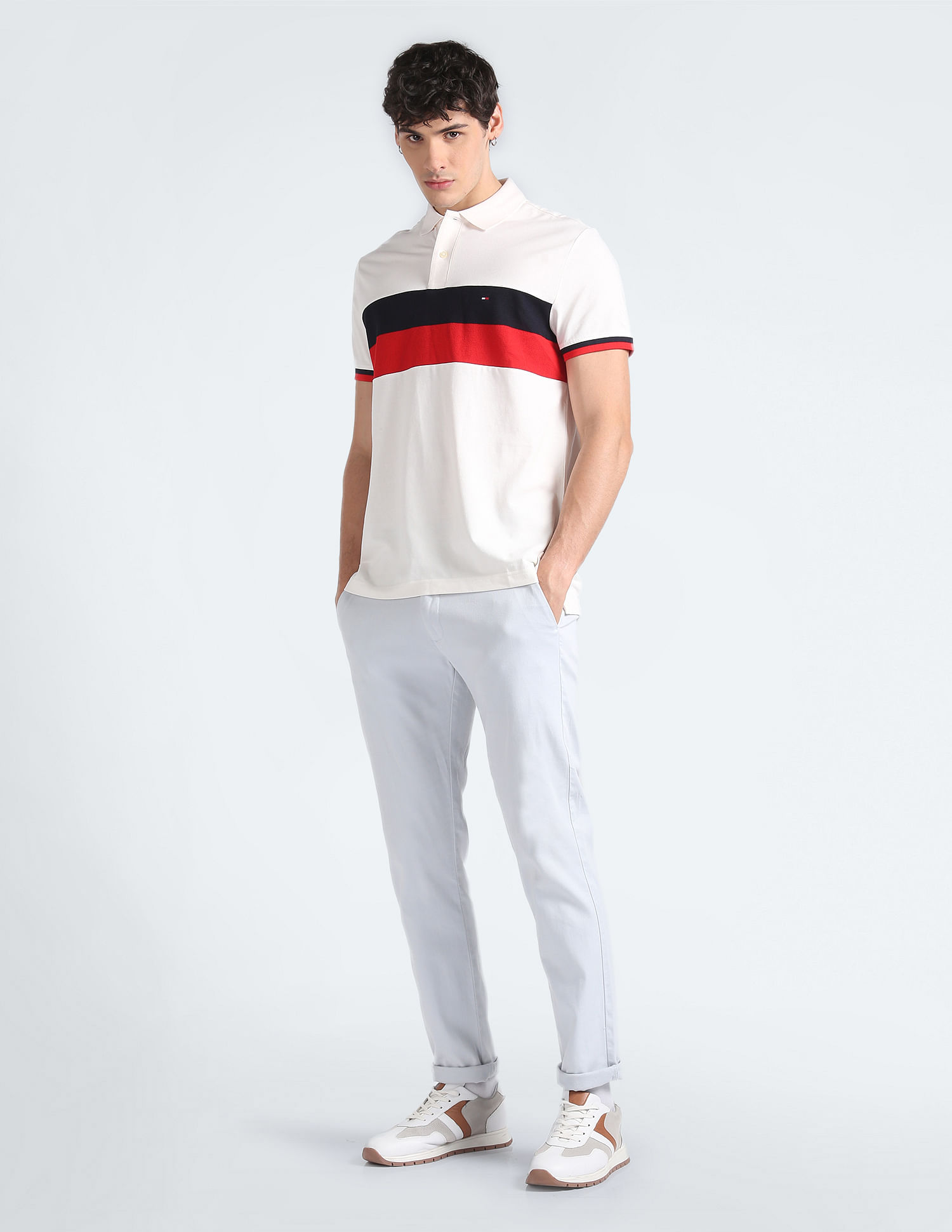 Tommy Hilfiger Colour Block Placement Polo Shirt White - Terraces Menswear
