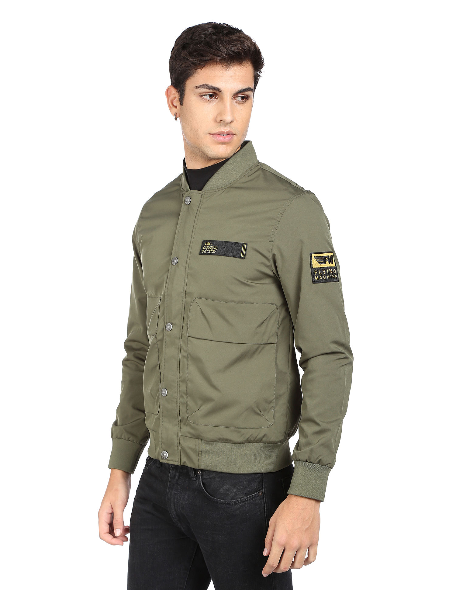 Flying Machine Appliqued Logo Polyester Bomber Jacket