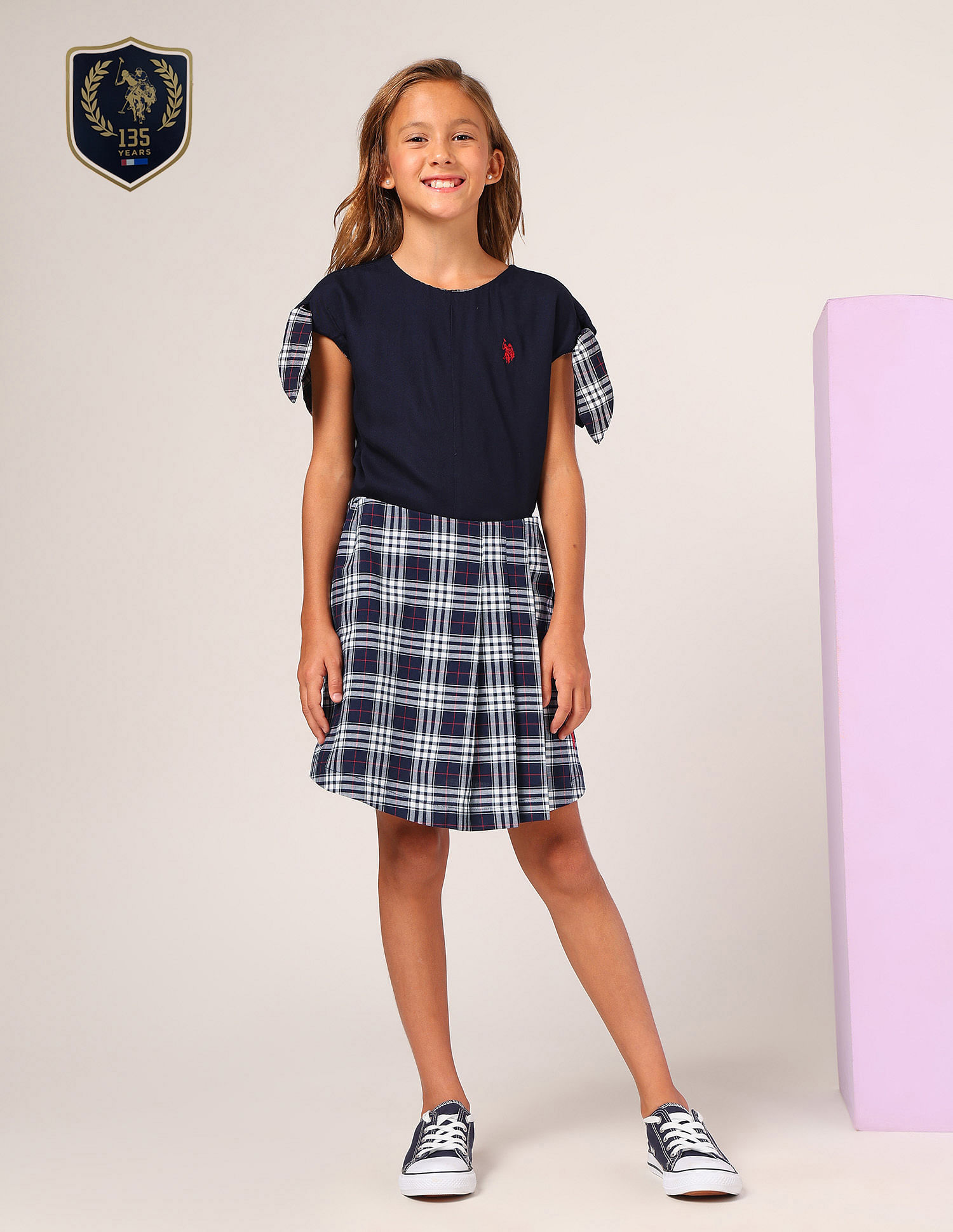 U.S. Polo Assn. Kids Girls Tartan Checked Skorts