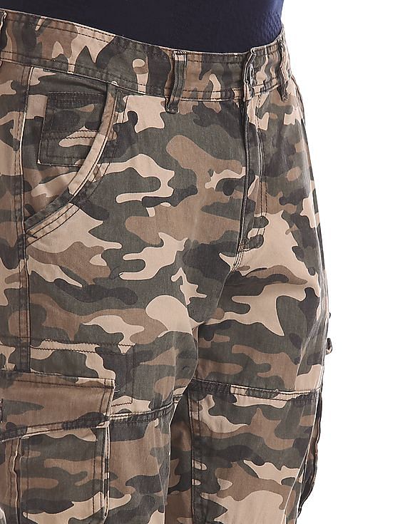 Bigdude Elasticated Waist Camouflage Cargo Trousers Khaki | BigDude
