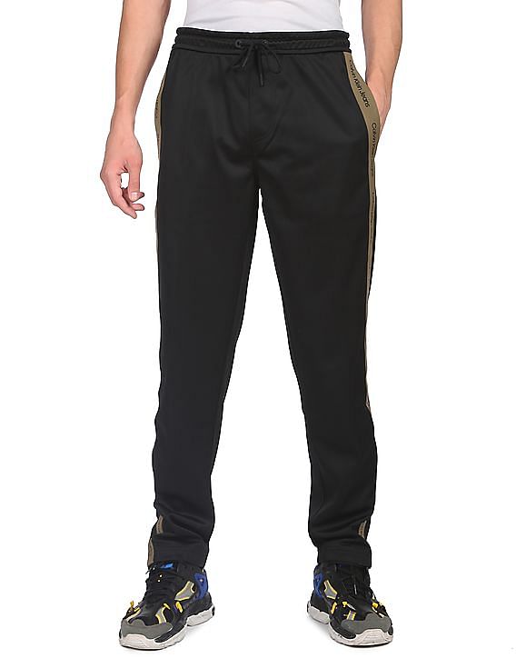 Calvin Klein Jeans Men Black Mid Rise Brand Tape Track Pants