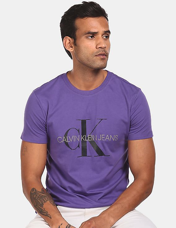 Buy Calvin Klein Men Violet Slim Fit Monogram Logo Print T-Shirt 