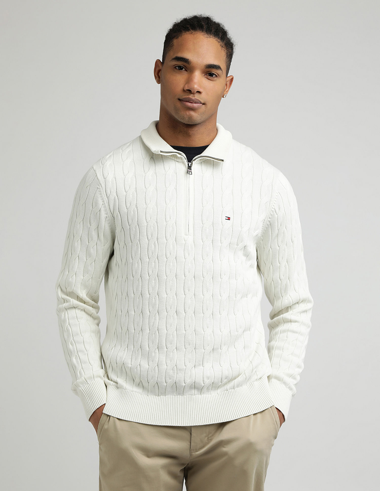 Tommy Hilfiger Classic Cotton Cable Zip Mock Sweatshirt