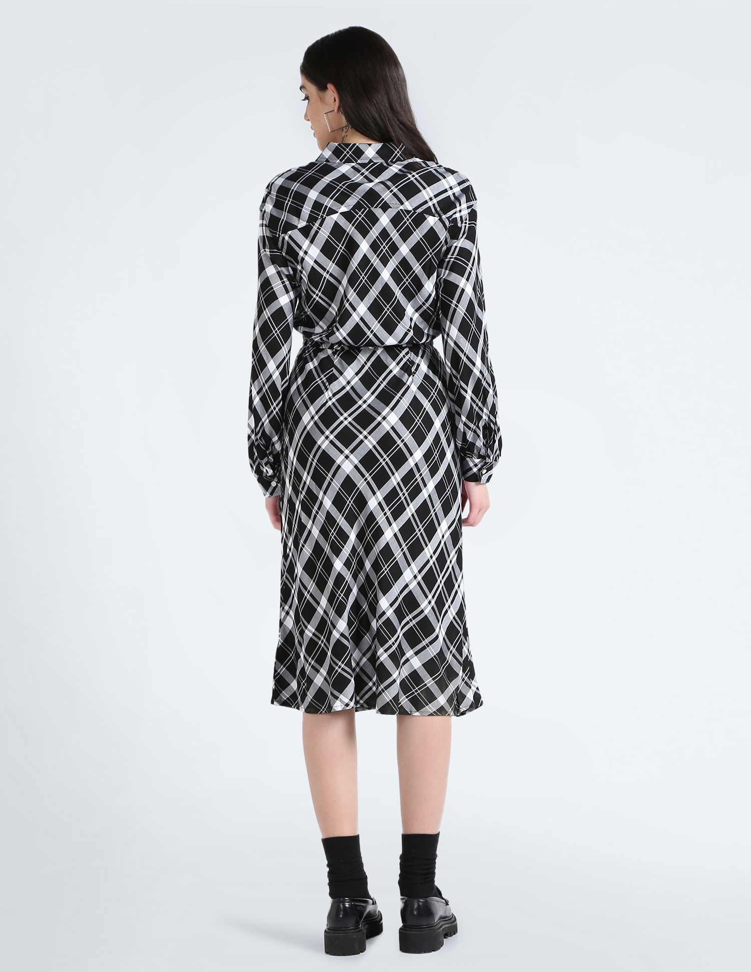 sheller flocky check long shirt dress 美品 sheller flocky check long shirt dress