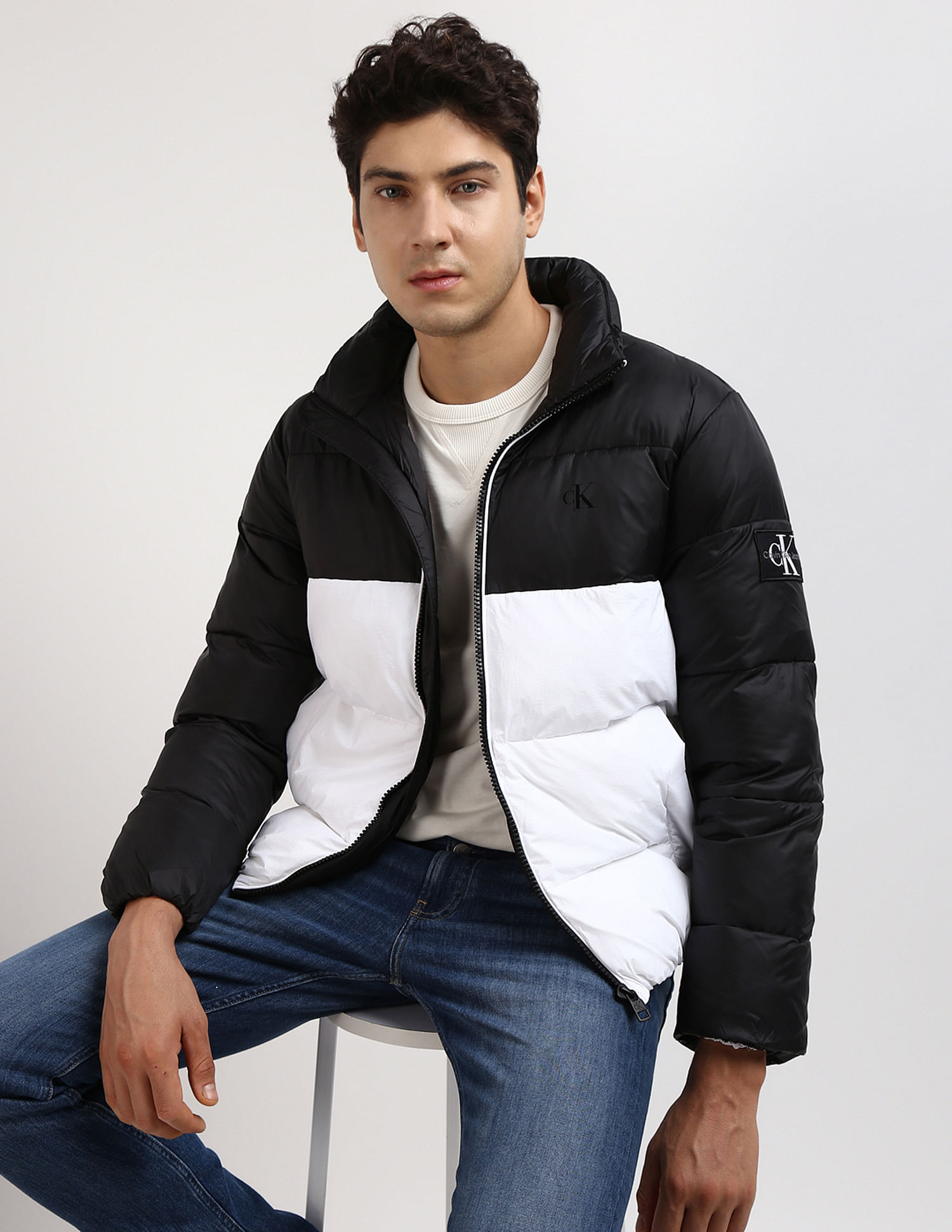 Calvin klein colour block puffer jacket on sale