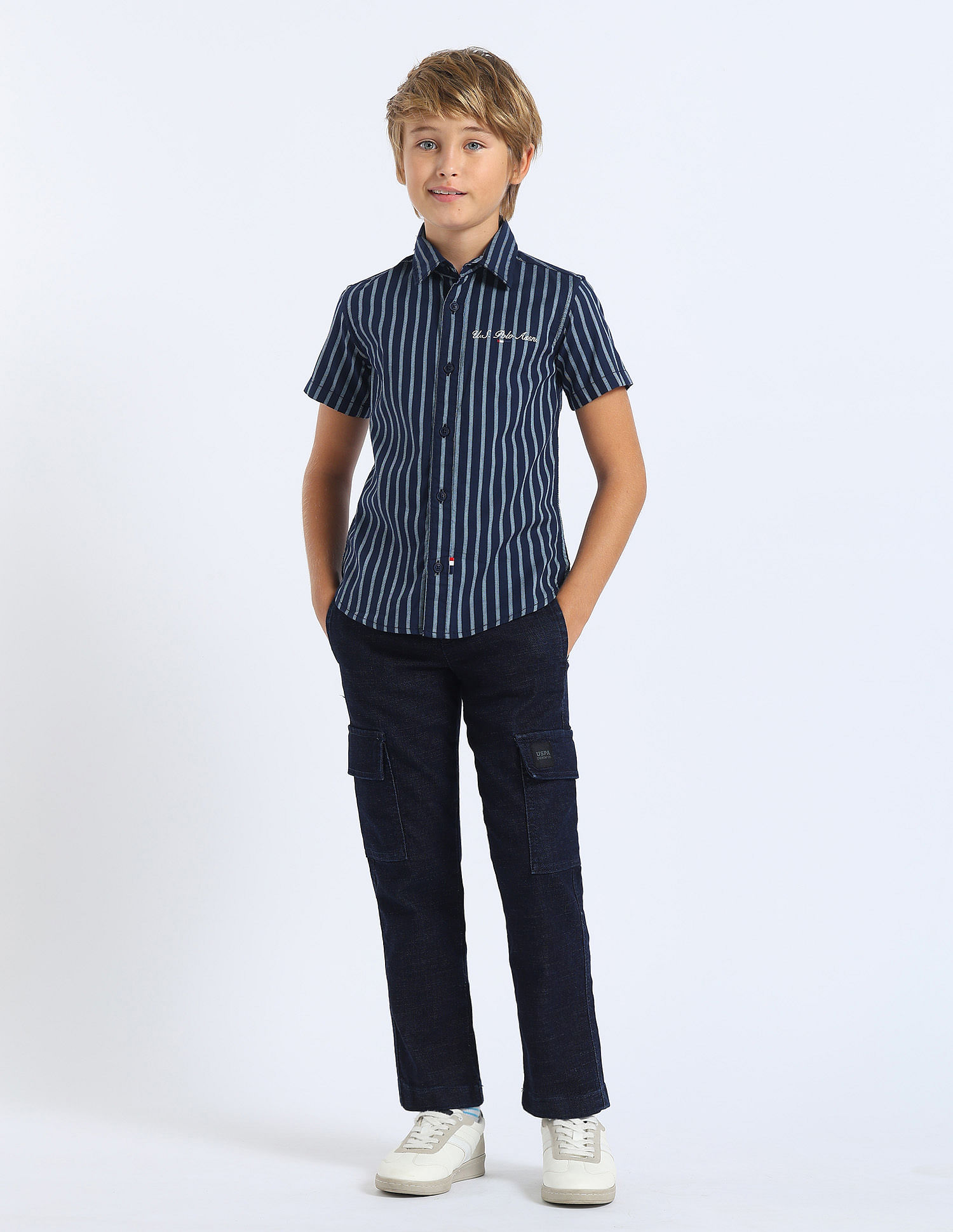 U.S. Polo Assn. Kids Boys Vertical Striped Regular Fit Shirt
