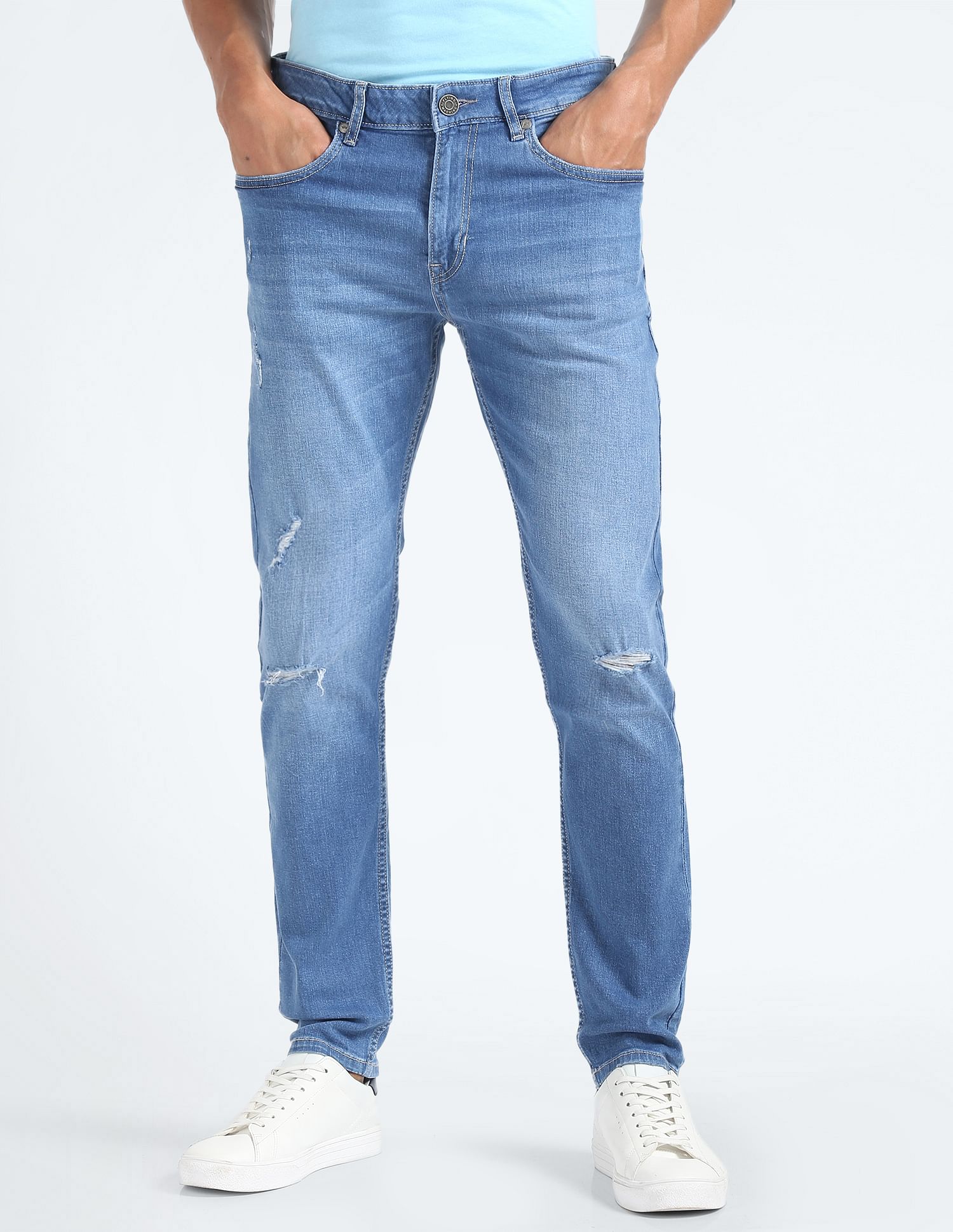 Flying Machine Slash Slim Tapered Mid Rise Jeans