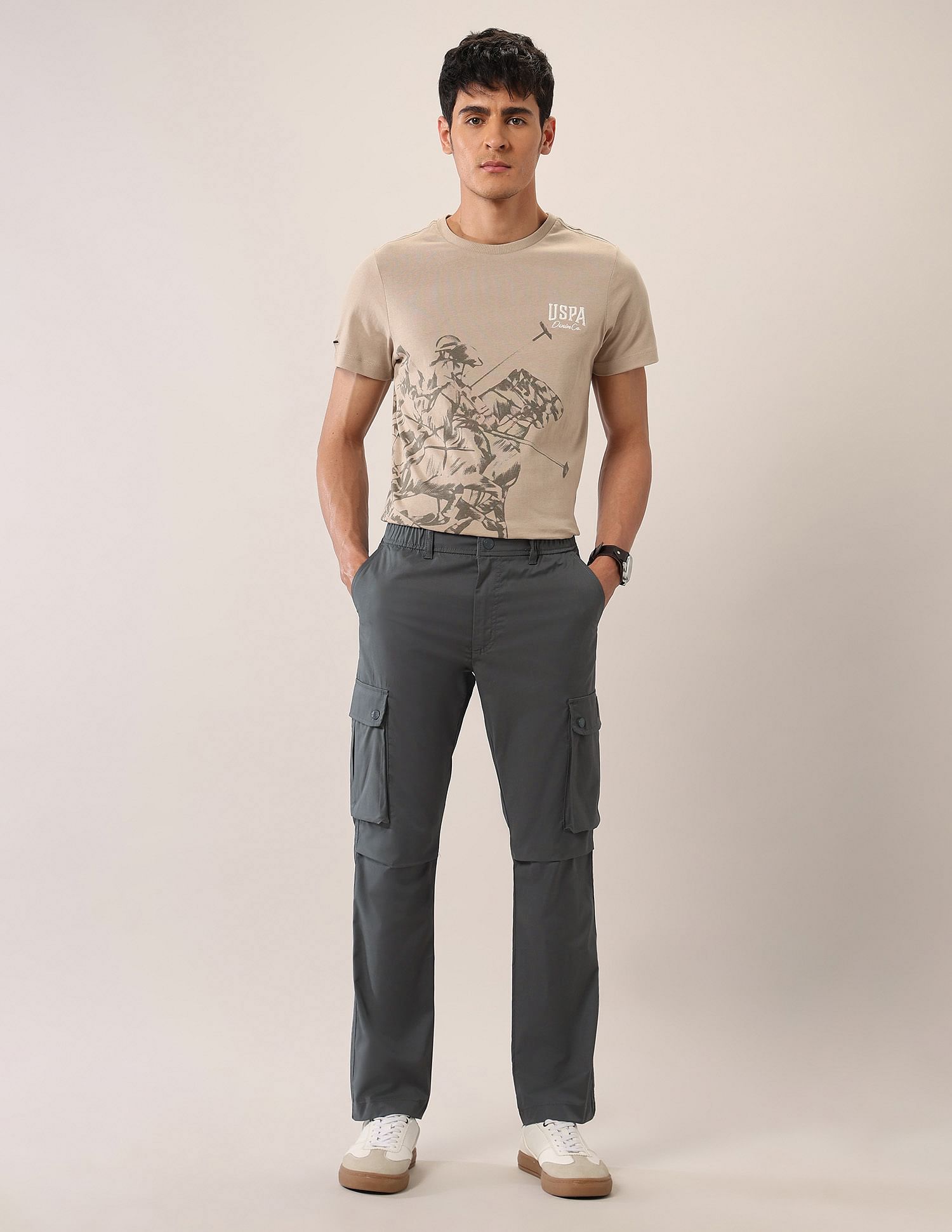 U.S. Polo Assn. Denim Co. Mid Rise Solid Straight Fit Cargos