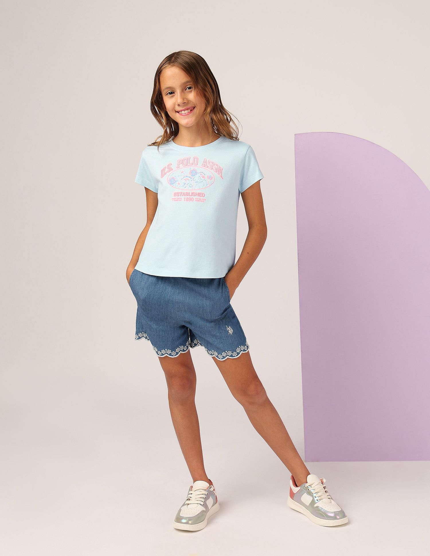 U.S. Polo Assn. Kids Girls Neon Graphic Print T-Shirt