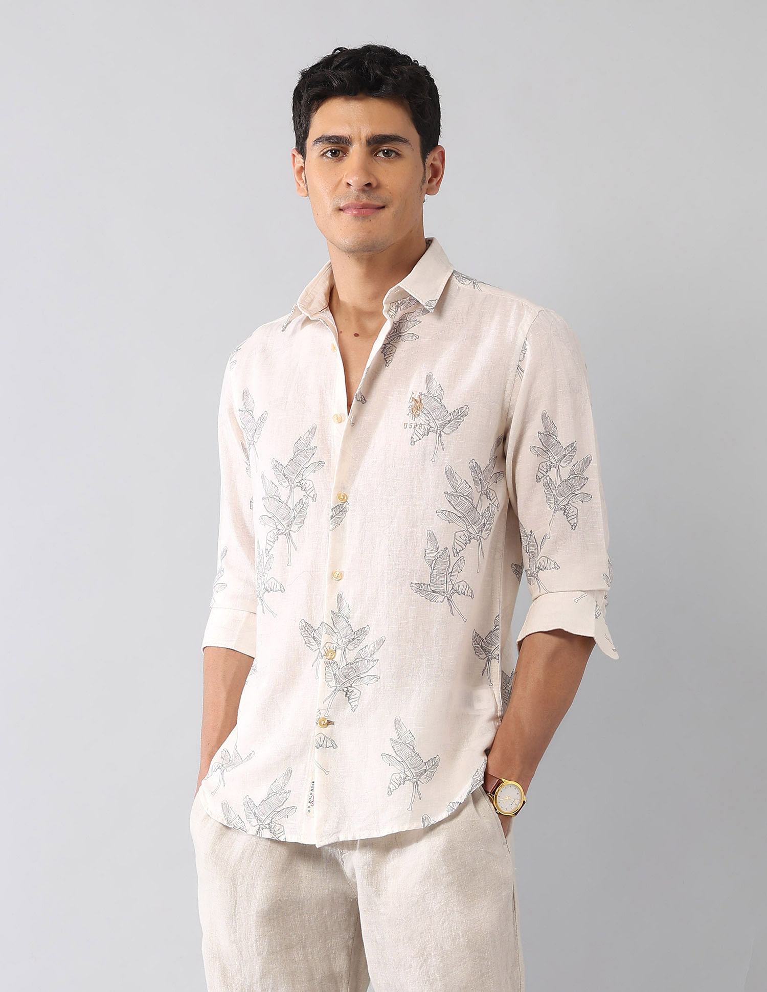 U.S. Polo Assn. Denim Co. Tropical Printed Poplin Regular Fit Shirt