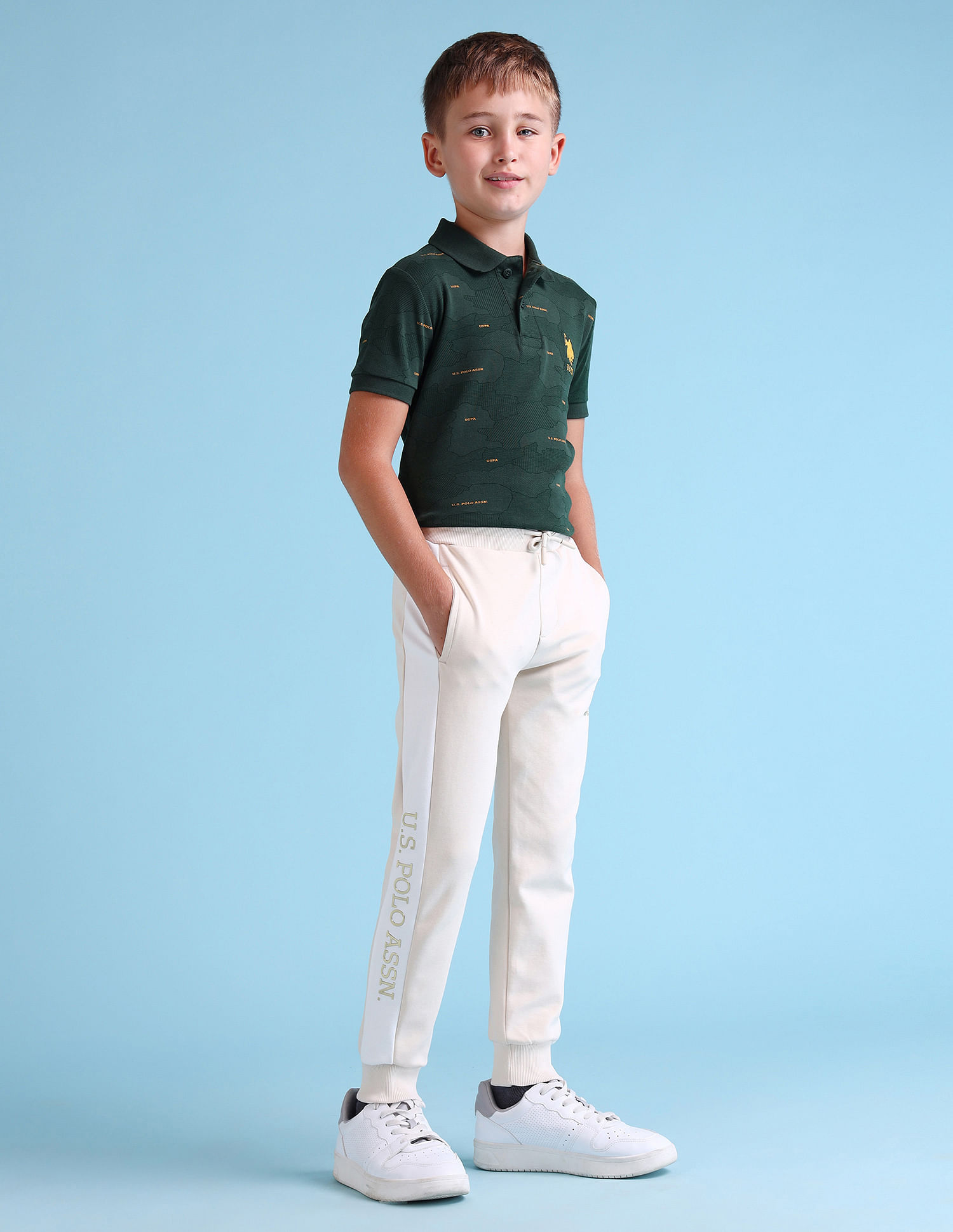 U.S. Polo Assn. Kids Boys Brand Printed Regular Fit Track Pants