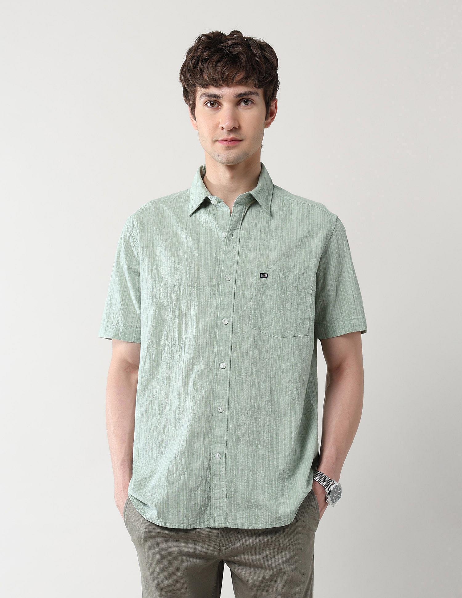 Arrow Sport Textured Dobby Pure Cotton Shirt