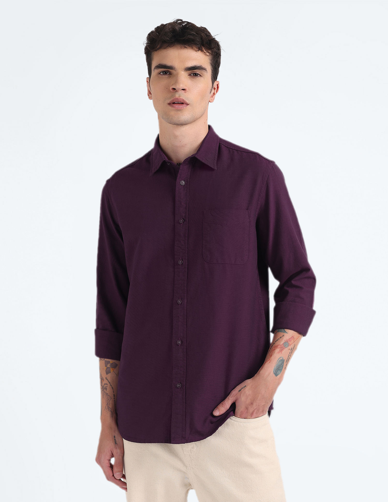 Flying Machine Cotton Dobby Slim Shirt