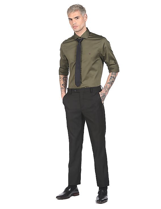 Tommy Hilfiger Men Navy Slim Fit Cotton Sateen Smart Casual Shirt