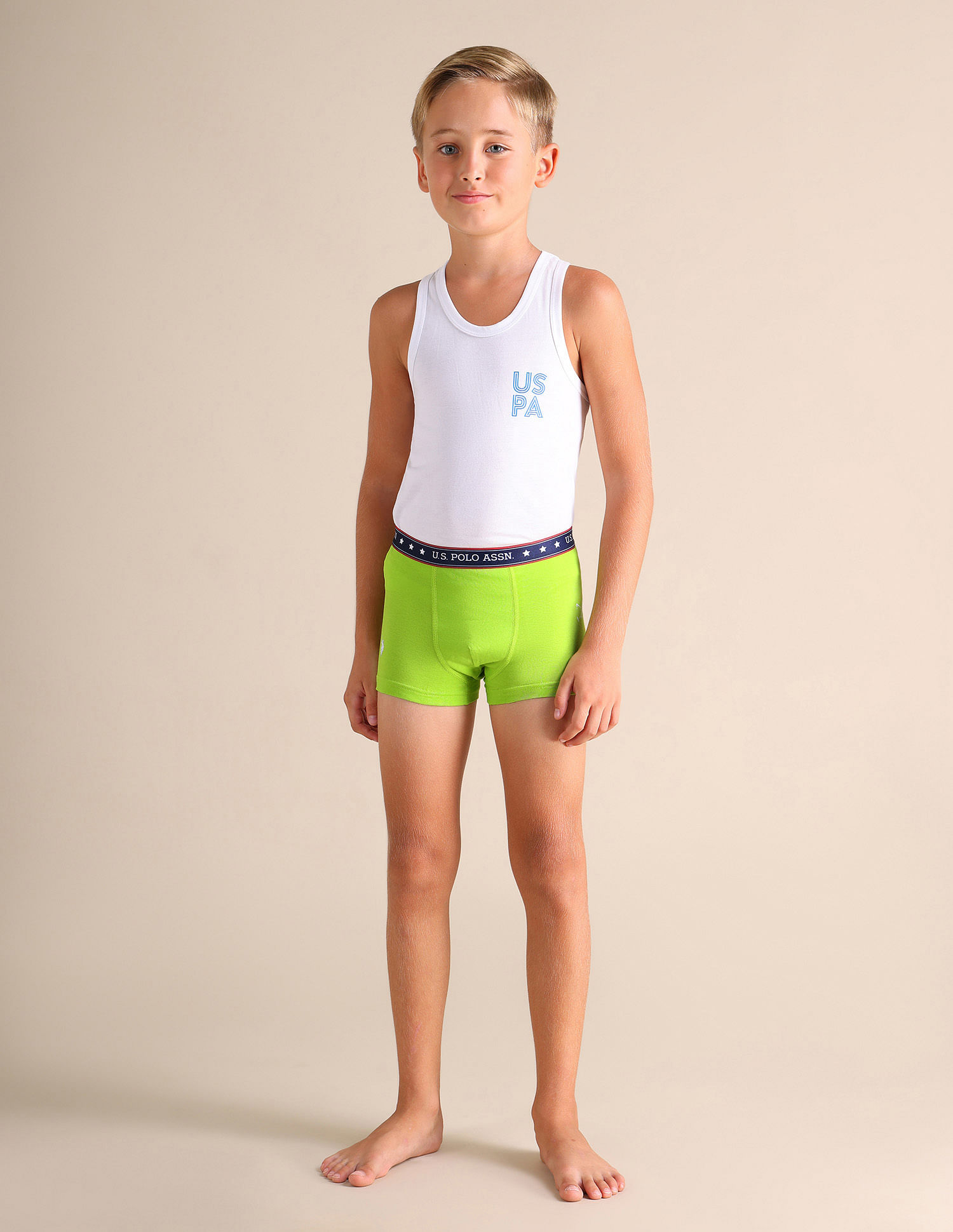 USPA Innerwear Boys Solid Cotton Spandex EKT03 Trunks - Pack Of 2