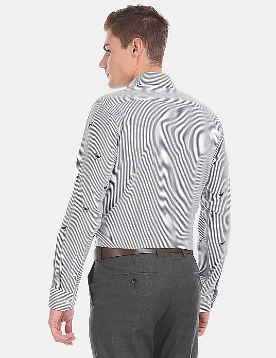 Arrow All Over Dog Embroidery Striped Formal Shirt
