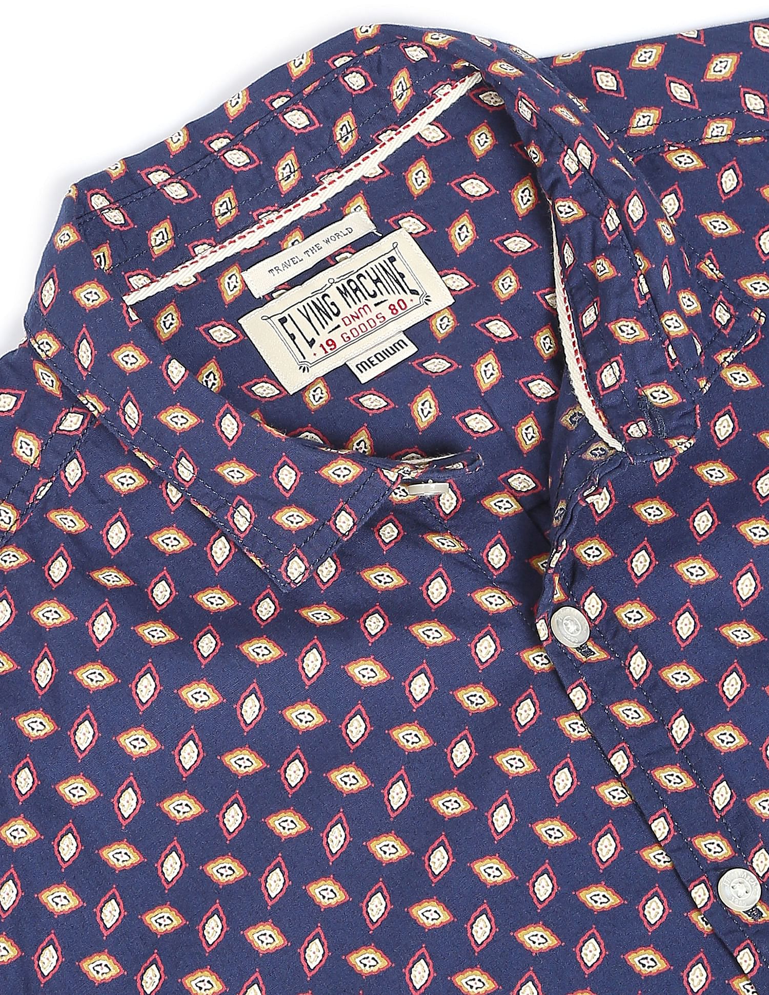 Flying Machine Spread Collar Geometric Print Shirt