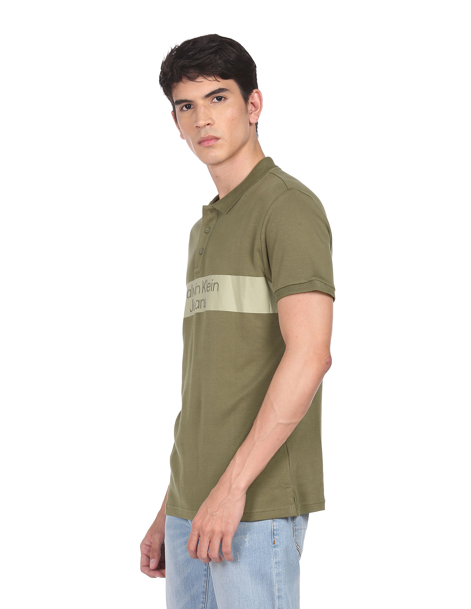 Buy Calvin Klein Men Olive Institutional Brand Stripe Cotton
