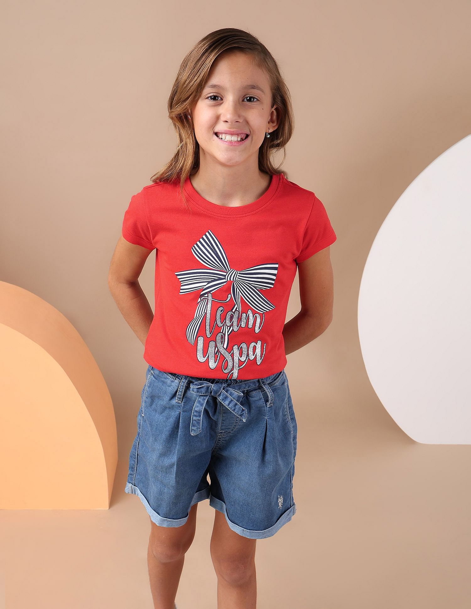 U.S. Polo Assn. Kids Girls Bow Print Regular Fit T-Shirt