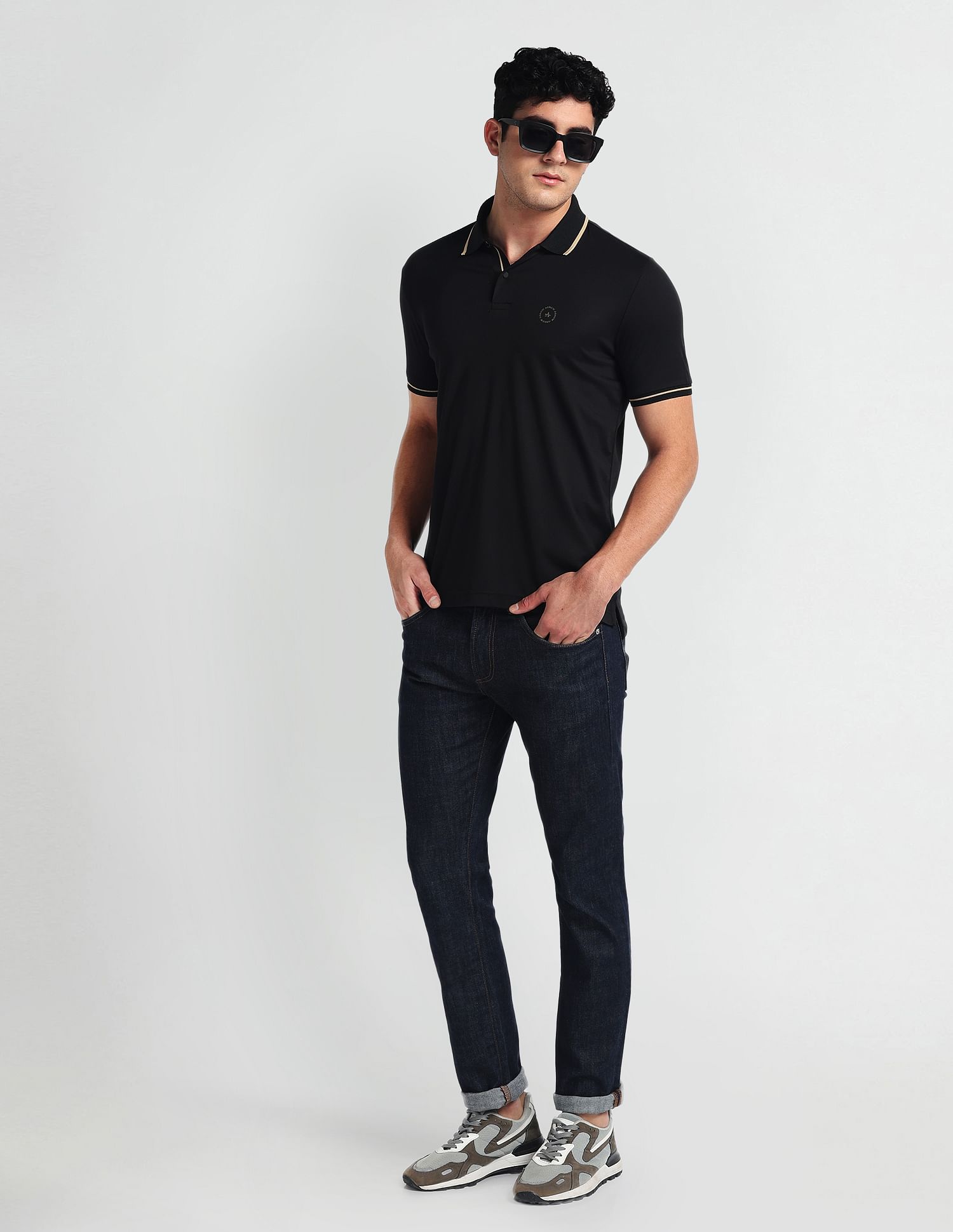 Arrow Newyork Striped Collar Cotton Polo Shirt