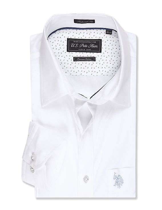 USPA Tailored White Tailored Regular Fit Solid Shirt