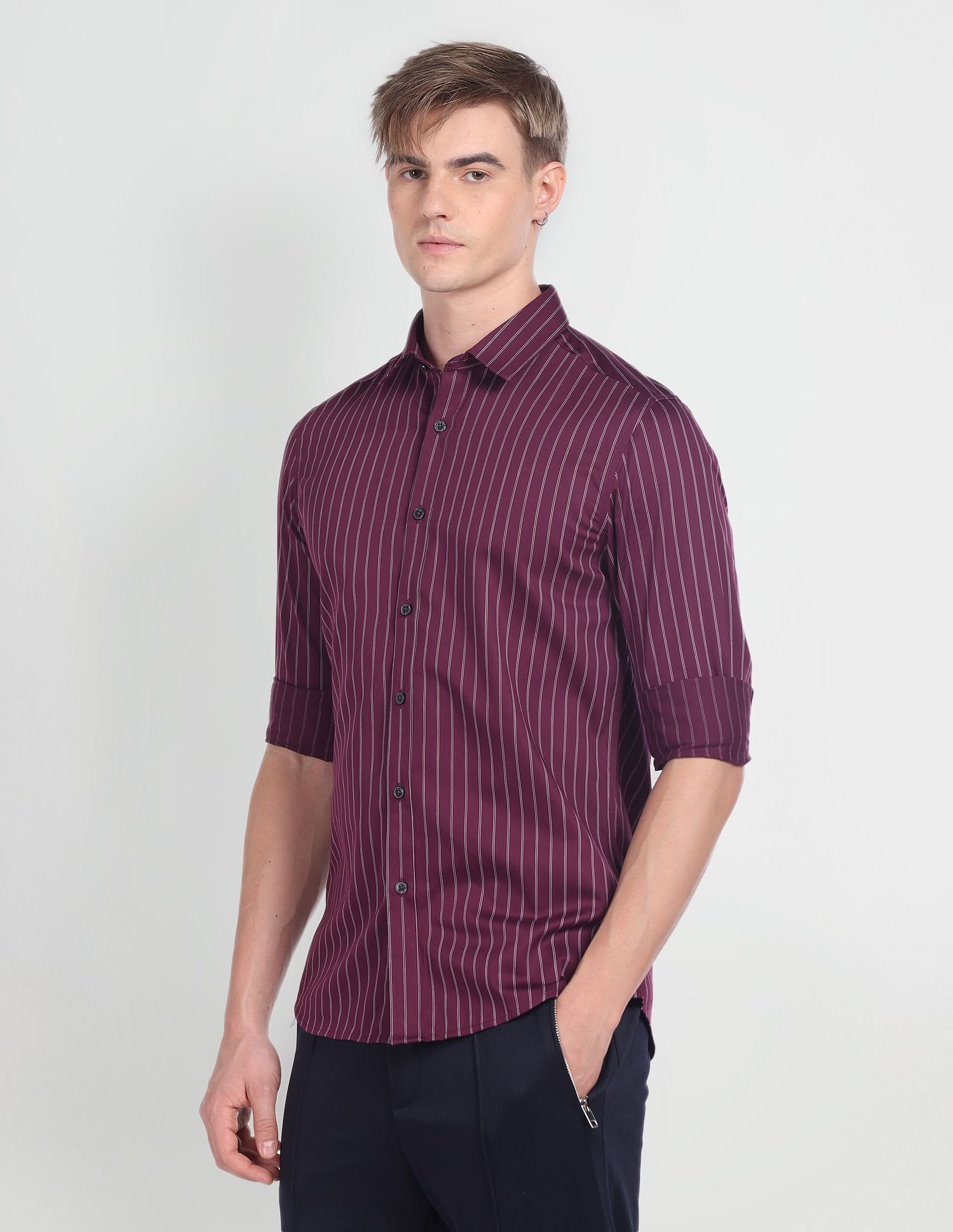 Flying Machine Vertical Stripe Slim Fit Shirt