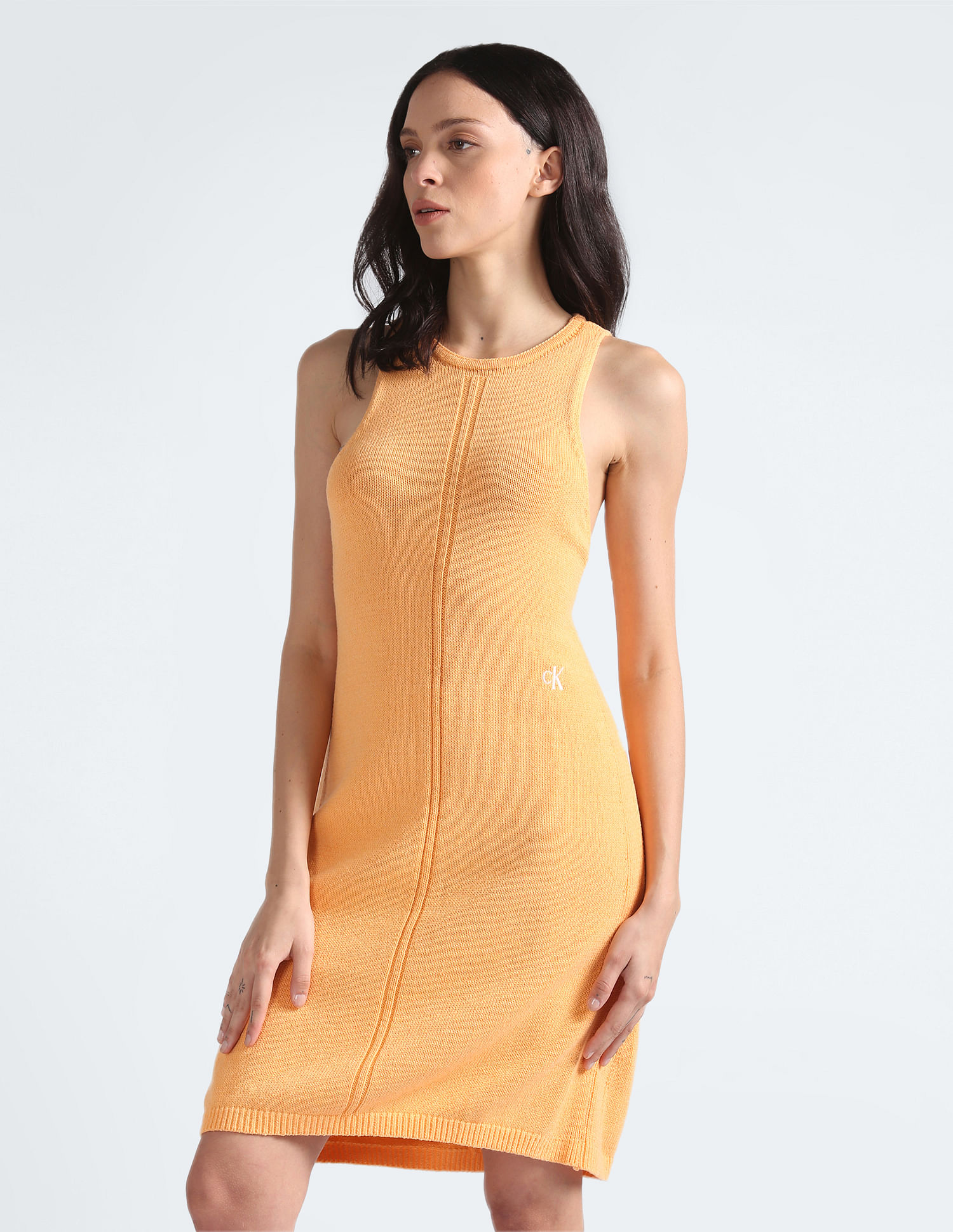 Calvin klein yellow sheath dress hotsell