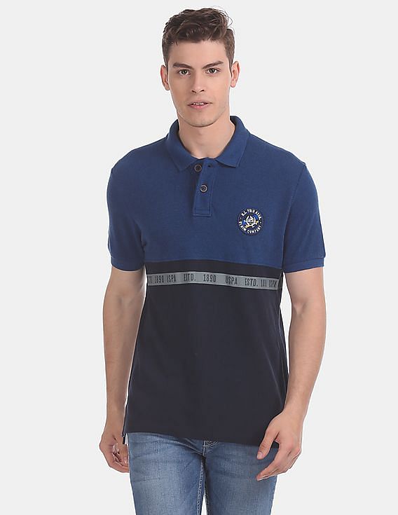 U.S. Polo Assn. Denim Co. Blue Cut And Sew Panel Pique Polo Shirt