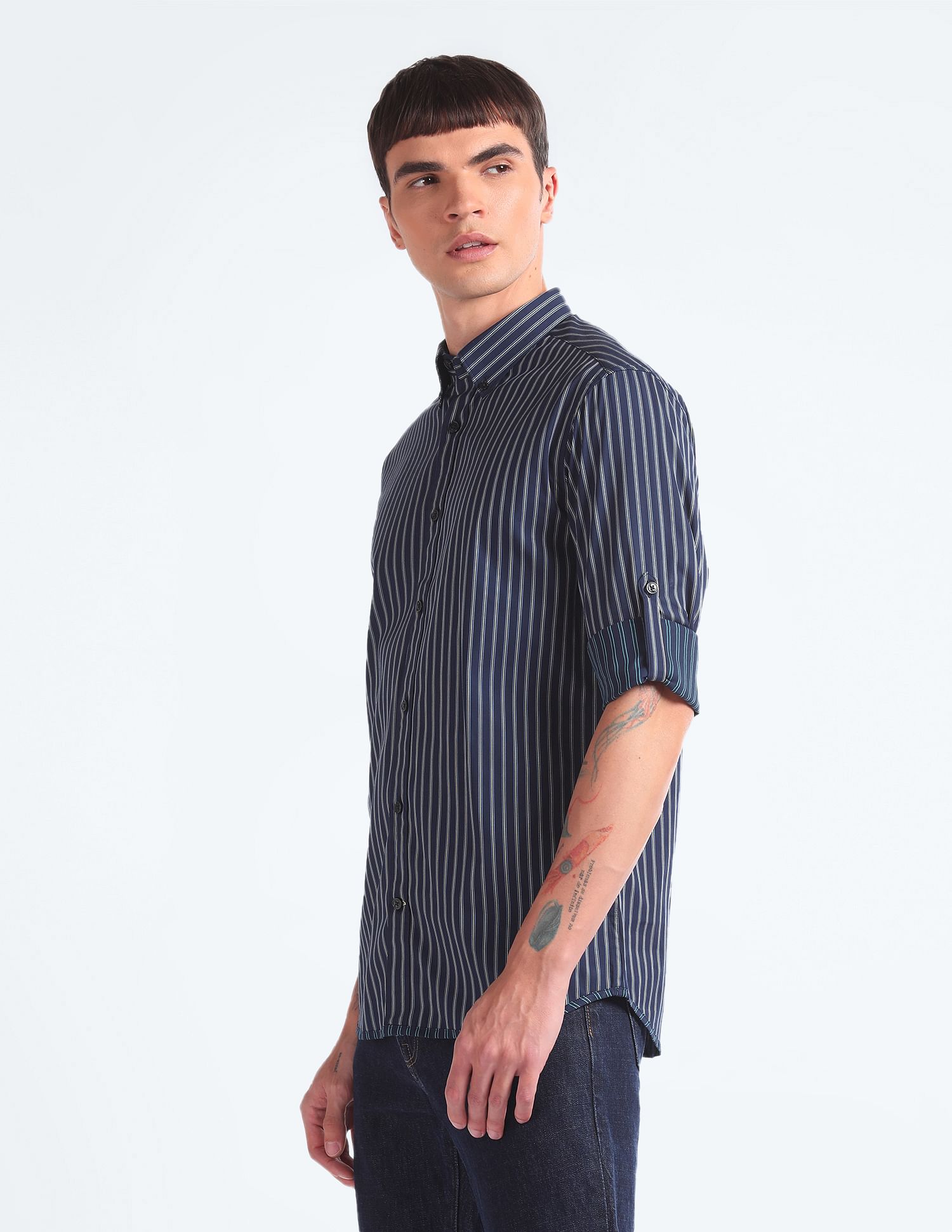 Flying Machine Vertical Stripe Cotton Shirt