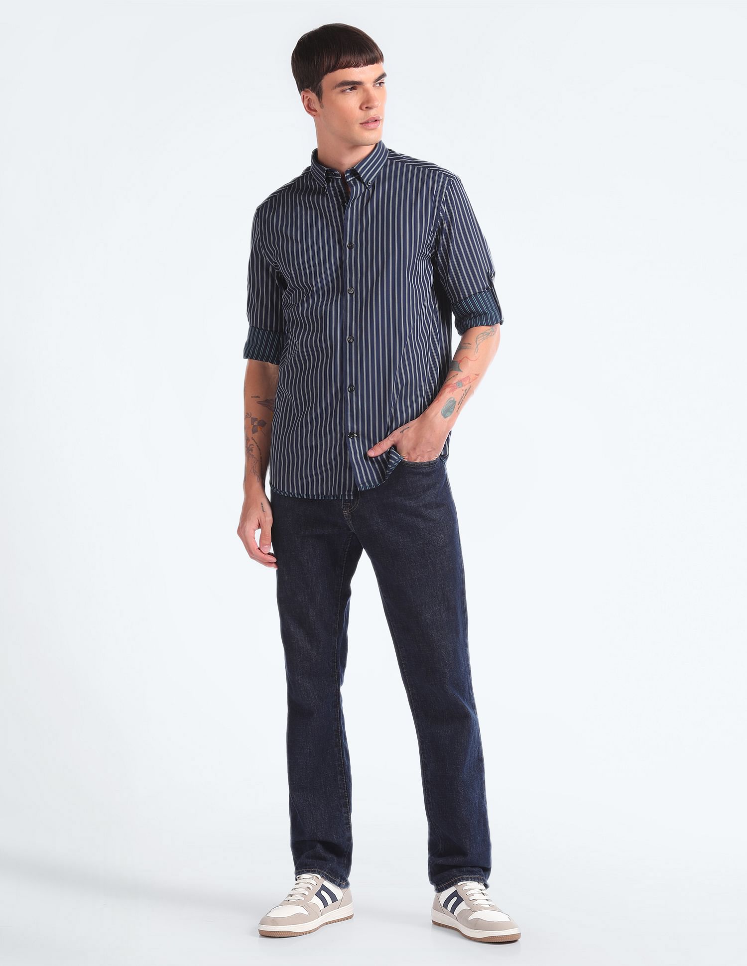 Flying Machine Vertical Stripe Cotton Shirt