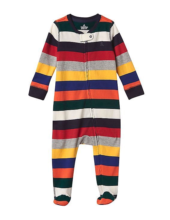 Buy GAP Baby Baby Multi Colour Bright Stripe Footed Zip One Piece