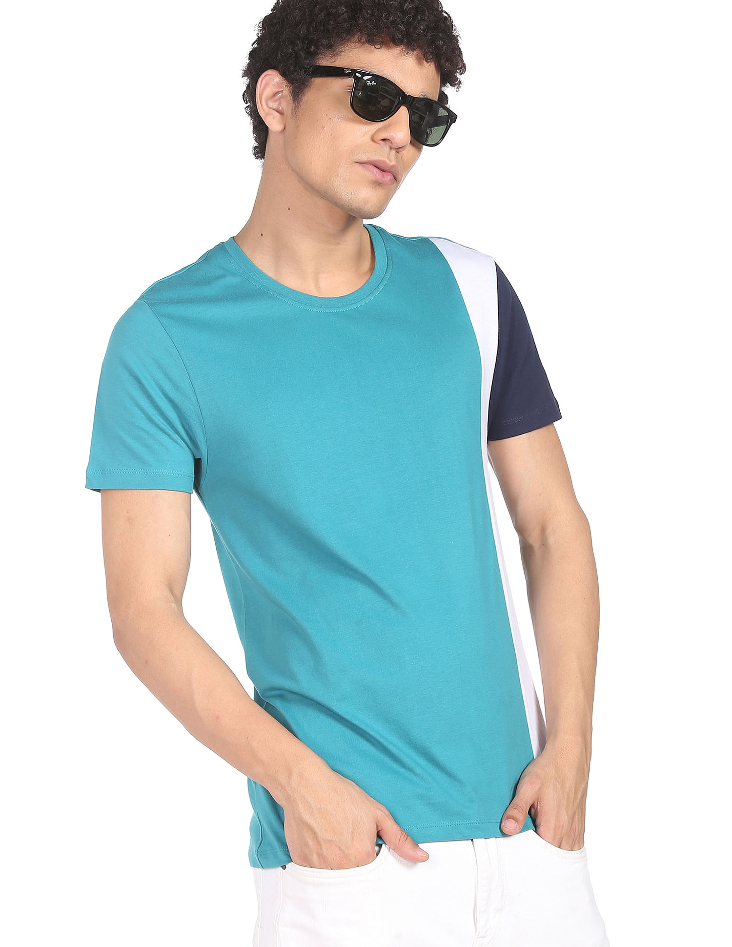 Flying Machine Pure Cotton Colour Block T-Shirt