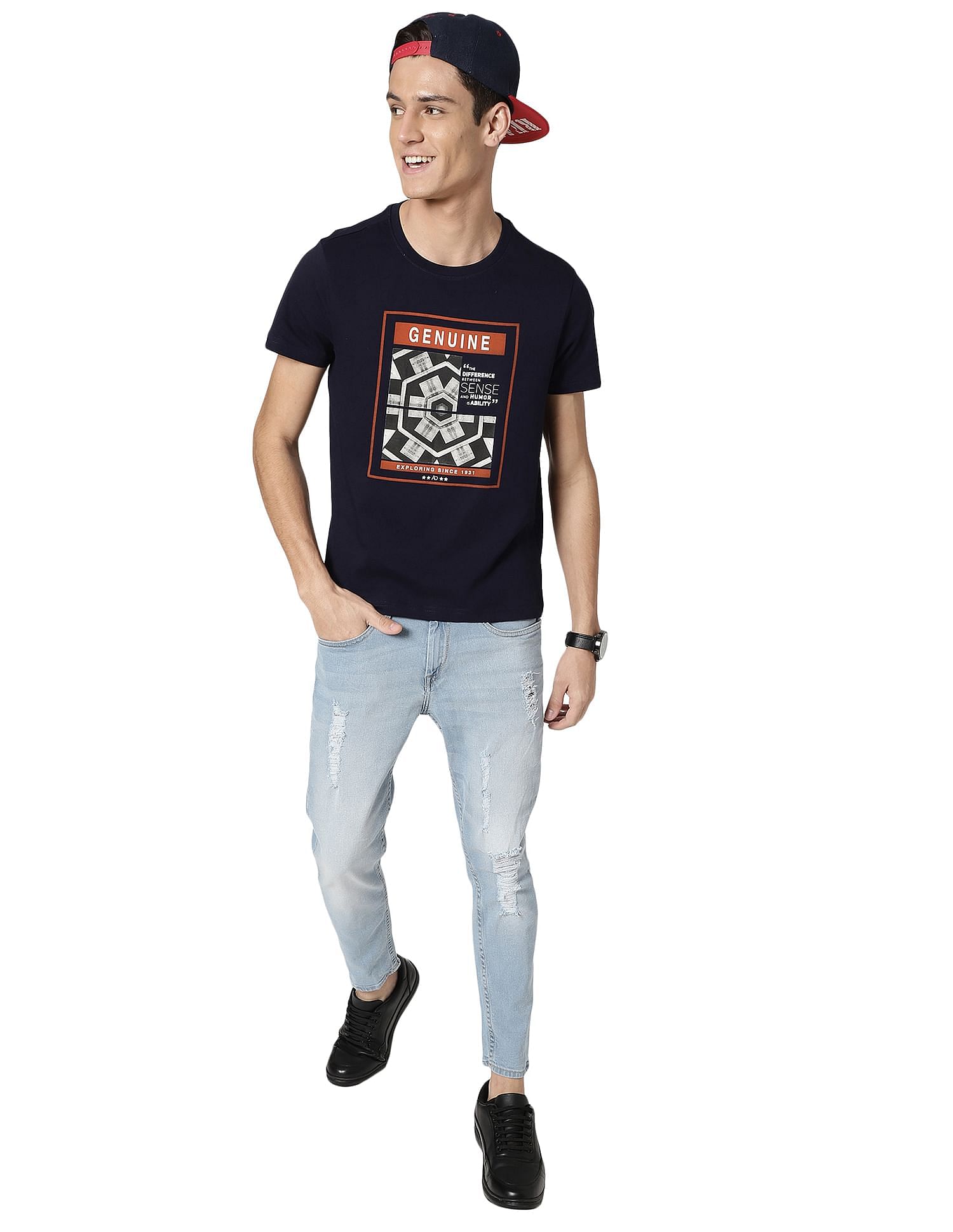 AD by Arvind Crew Neck Graphic Print T-Shirt