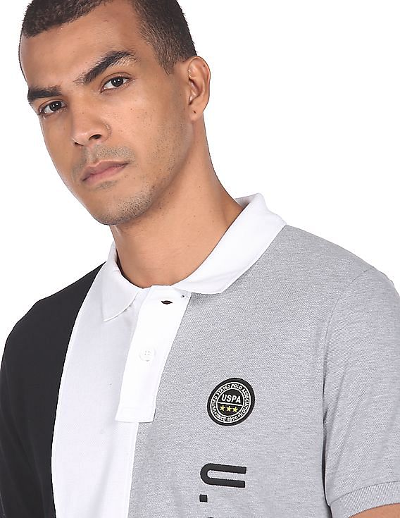 U.S. Polo Assn. Men Multi Colour Embroidered Logo Striped Polo Shirt