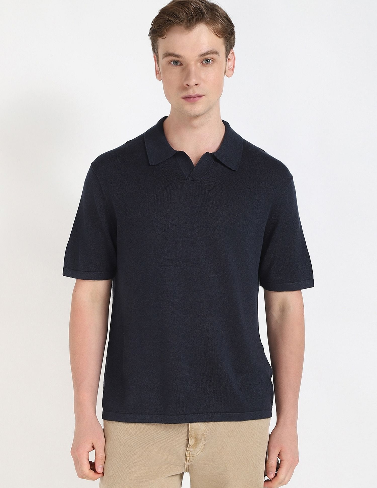 Calvin Klein Jeans Solid Regular-Fit Linen Polo T-Shirt